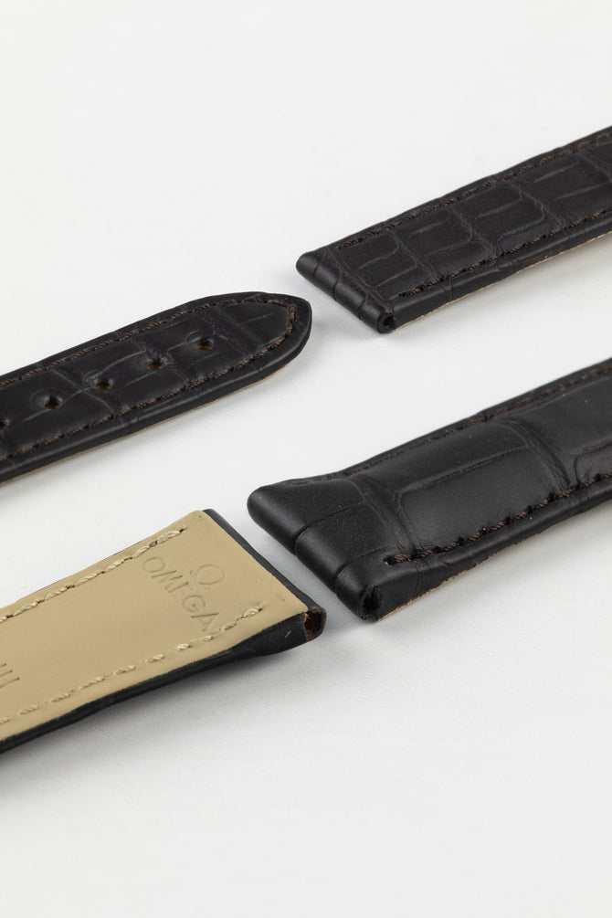 Photo Showing ends of Omega Watch Strap, image shows deployment end and tang with the springbar holes. Product code 98000275