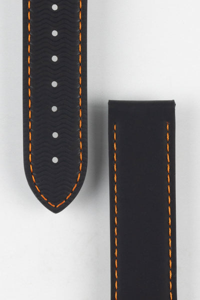 Close up of topside and lining of Omega Rubber Watch Strap, showing the soft textured lining and deployment end.