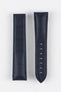 Image Showing Topside of Omega 98000412 Genuine Alligator Skin Watch Strap in Blue, the strap has a 21mm lug width.