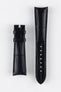 Image Showing Topside of Omega CUZ000843 Genuine Alligator Skin Watch Strap in Black, the strap has a 20mm lug width.