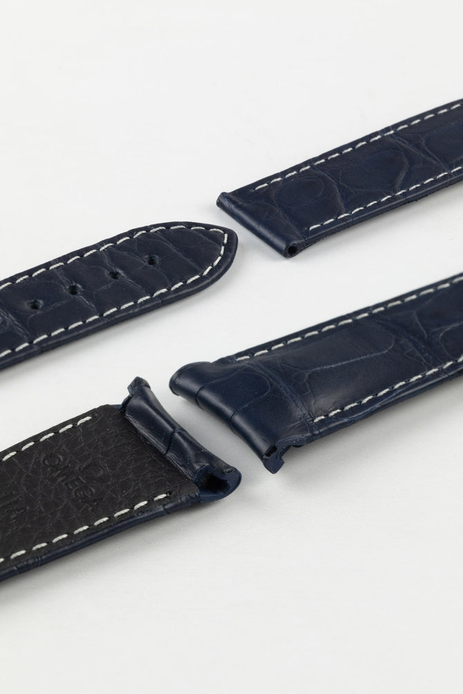 Photo Showing ends of Omega Watch Strap, image shows deployment end and tang with the springbar holes. Product code CUZ005171