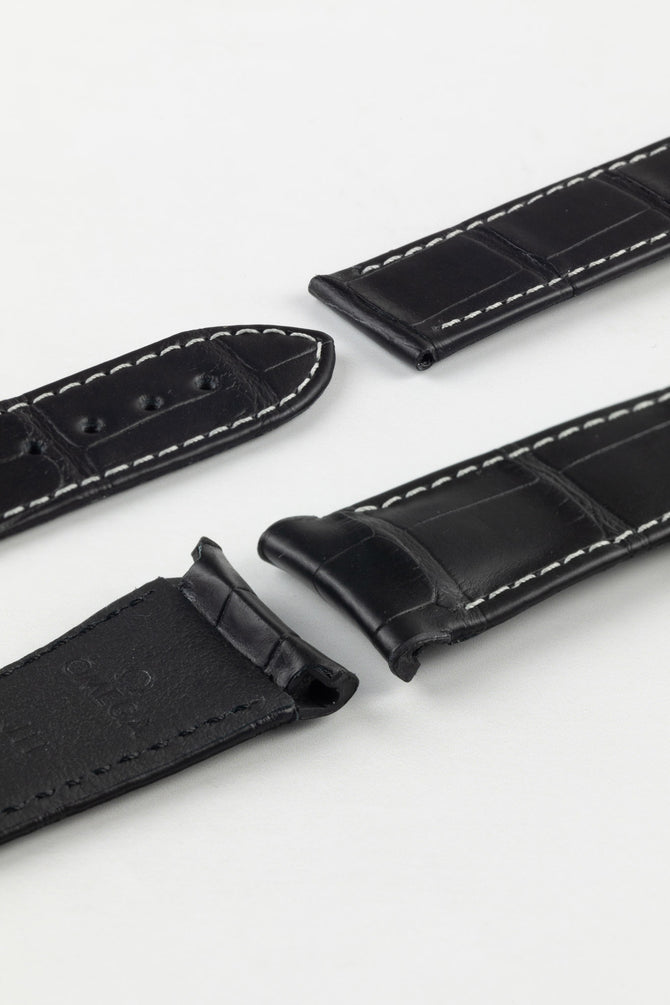 Photo Showing ends of Omega Watch Strap, image shows deployment end and tang with the springbar holes. Product code CUZ005770