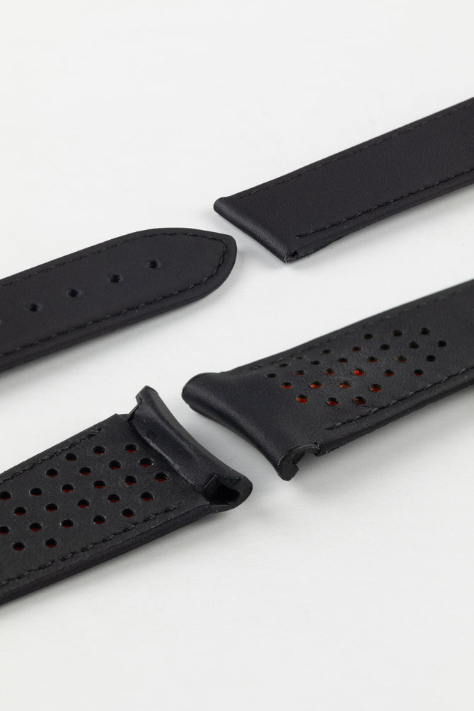 Photo Showing ends of Omega Watch Strap, image shows deployment end and tang with the springbar holes. Product code CUZ007470