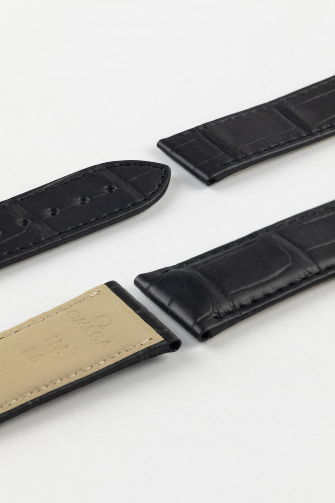 Photo Showing ends of Omega Watch Strap, image shows deployment end and tang with the springbar holes. Product code CUZ03184