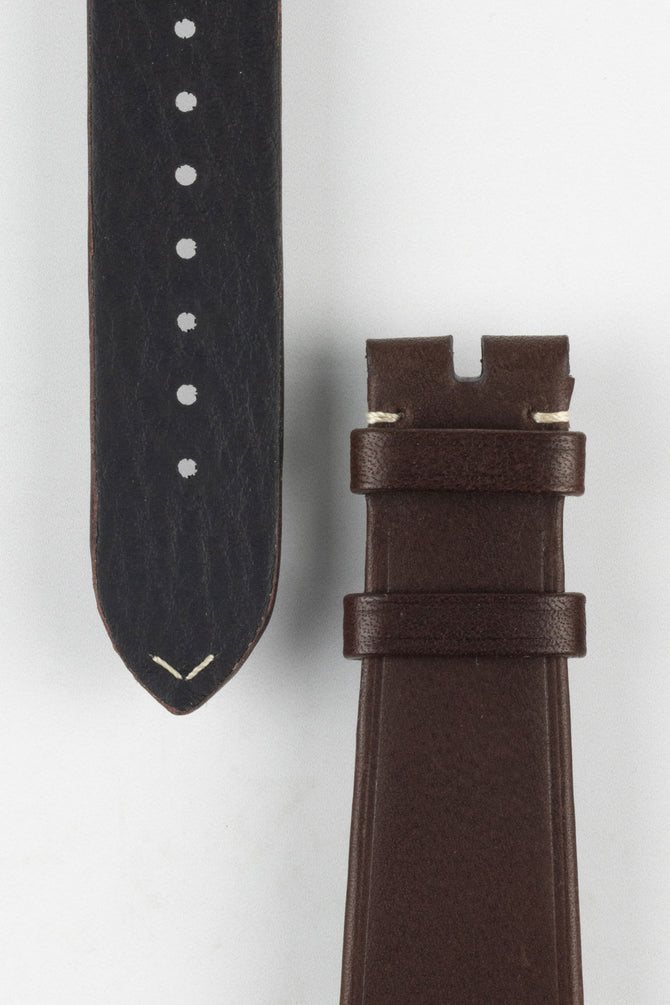 Close up of topside and lining of Omega Alligator Watch Strap, showing the soft leather lining and buckle end.