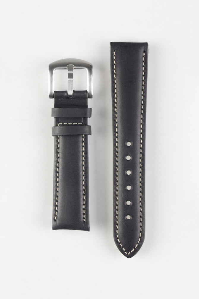 Pebro CADW Padded Vintage Leather Watch Strap in BLACK