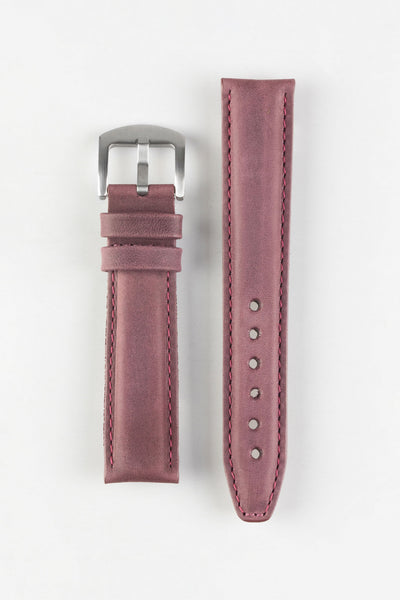 Pebro CADW Padded Vintage Leather Watch Strap in BURGUNDY