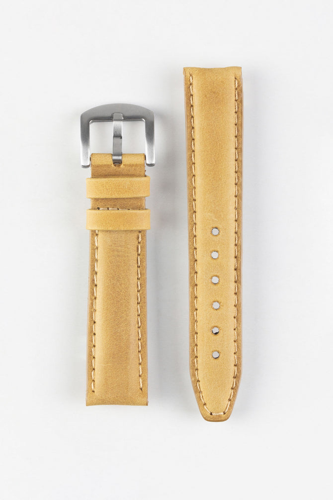 Pebro CADW Padded Vintage Leather Watch Strap in MUSTARD