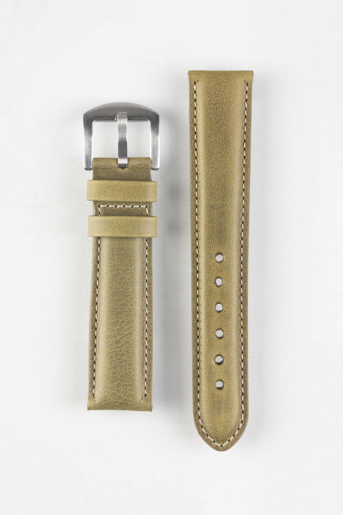 Pebro CADW Padded Vintage Leather Watch Strap in OLIVE GREEN