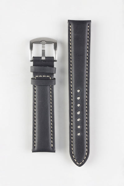 Pebro CADW XL Padded Vintage Leather Watch Strap in BLACK