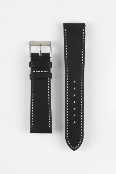 Pebro CLASSIC Unpadded Calfskin Leather Watch Strap in BLACK