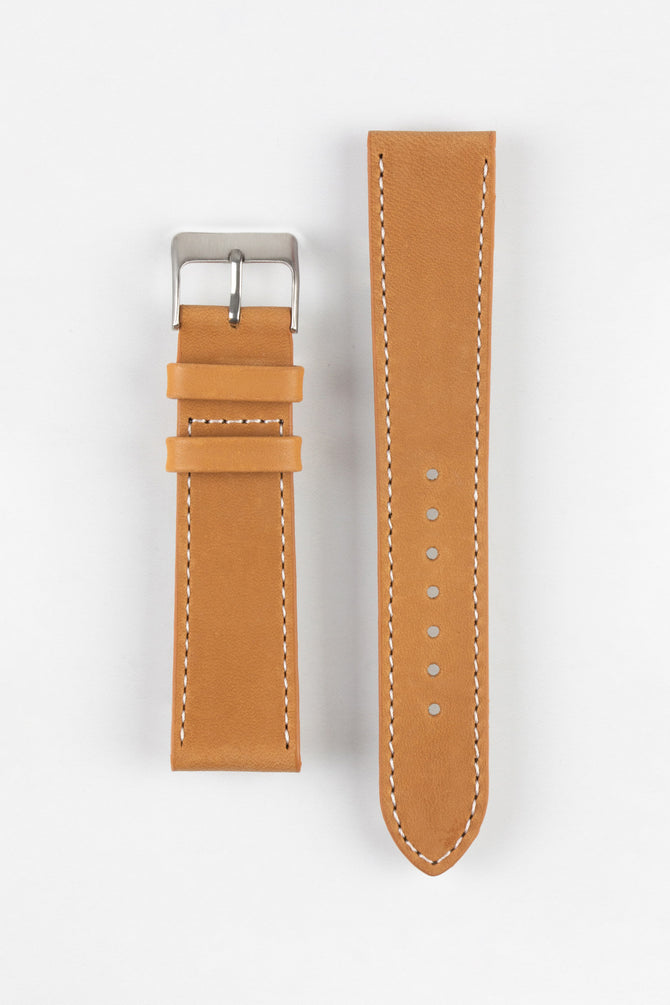 Pebro CLASSIC Unpadded Calfskin Leather Watch Strap in COGNAC