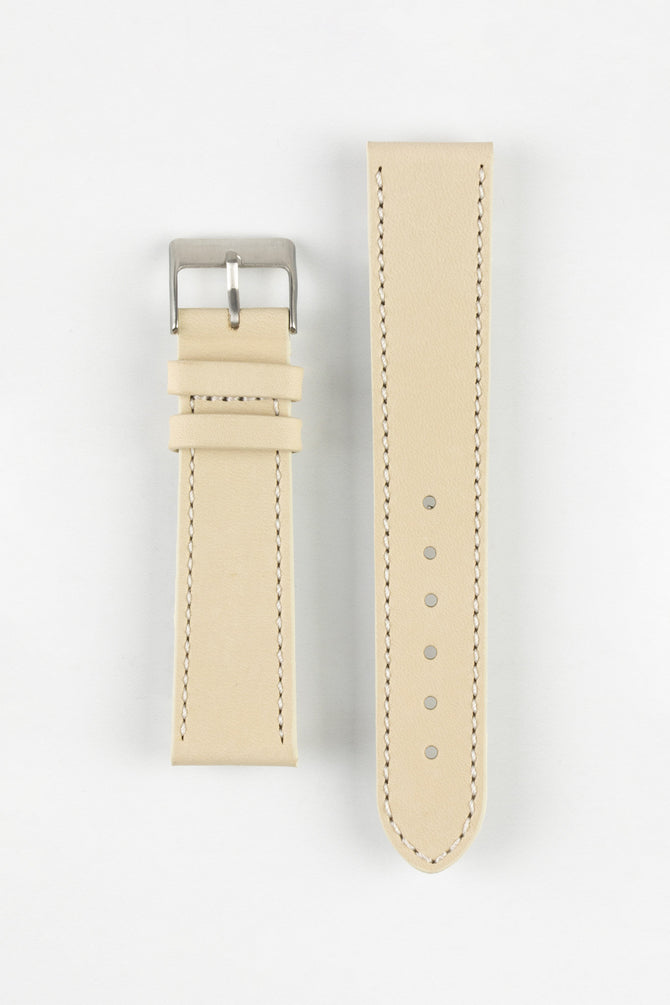 Pebro CLASSIC Unpadded Calfskin Leather Watch Strap in CREAM