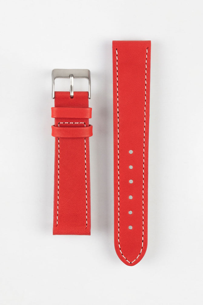 Pebro CLASSIC Unpadded Calfskin Leather Watch Strap in RED