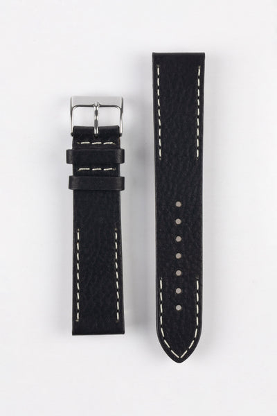 Pebro HALF-STITCH Calfskin Leather Watch Strap in BLACK