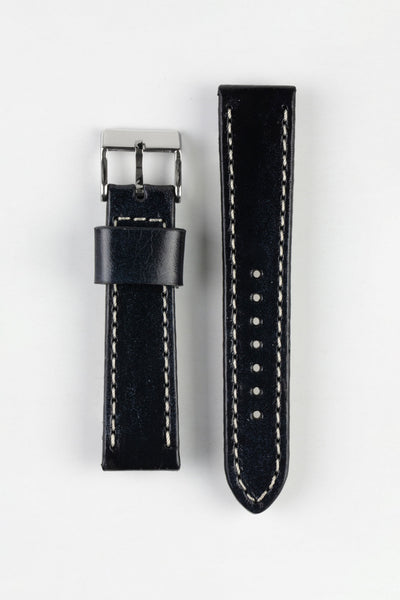 Pebro HISTORIC Hand-Finished Leather Watch Strap in BLACK