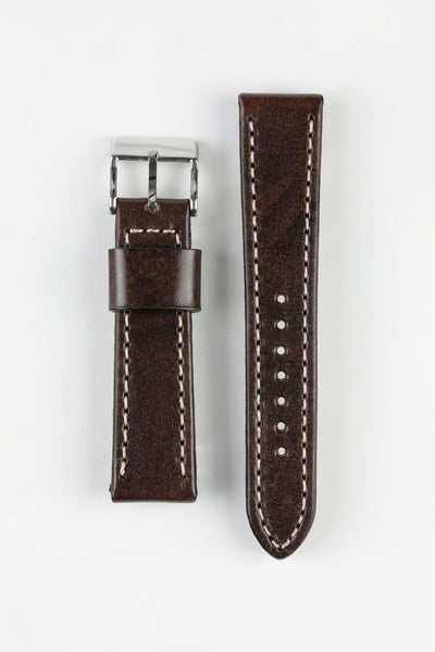 Pebro HISTORIC Hand-Finished Leather Watch Strap in DARK BROWN