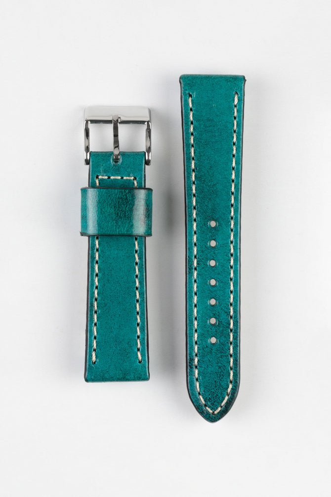 Pebro HISTORIC Hand-Finished Leather Watch Strap in TURQUOISE