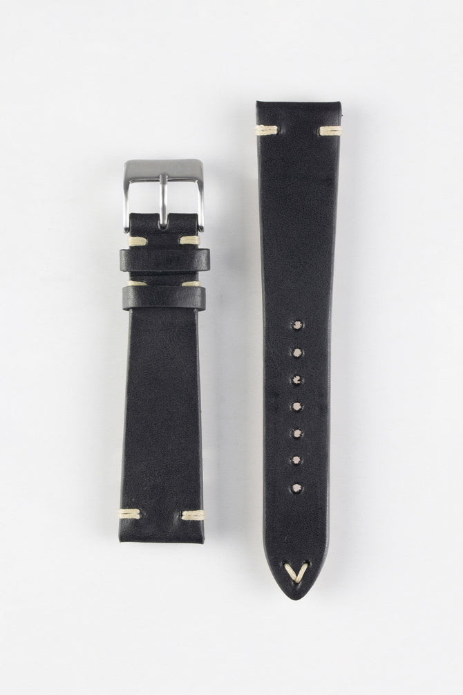 Pebro LEGACY Vintage Calfskin Leather Watch Strap in BLACK