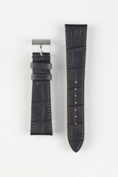 Pebro NILE Crocodile-Embossed Calfskin Leather Watch Strap in BLACK