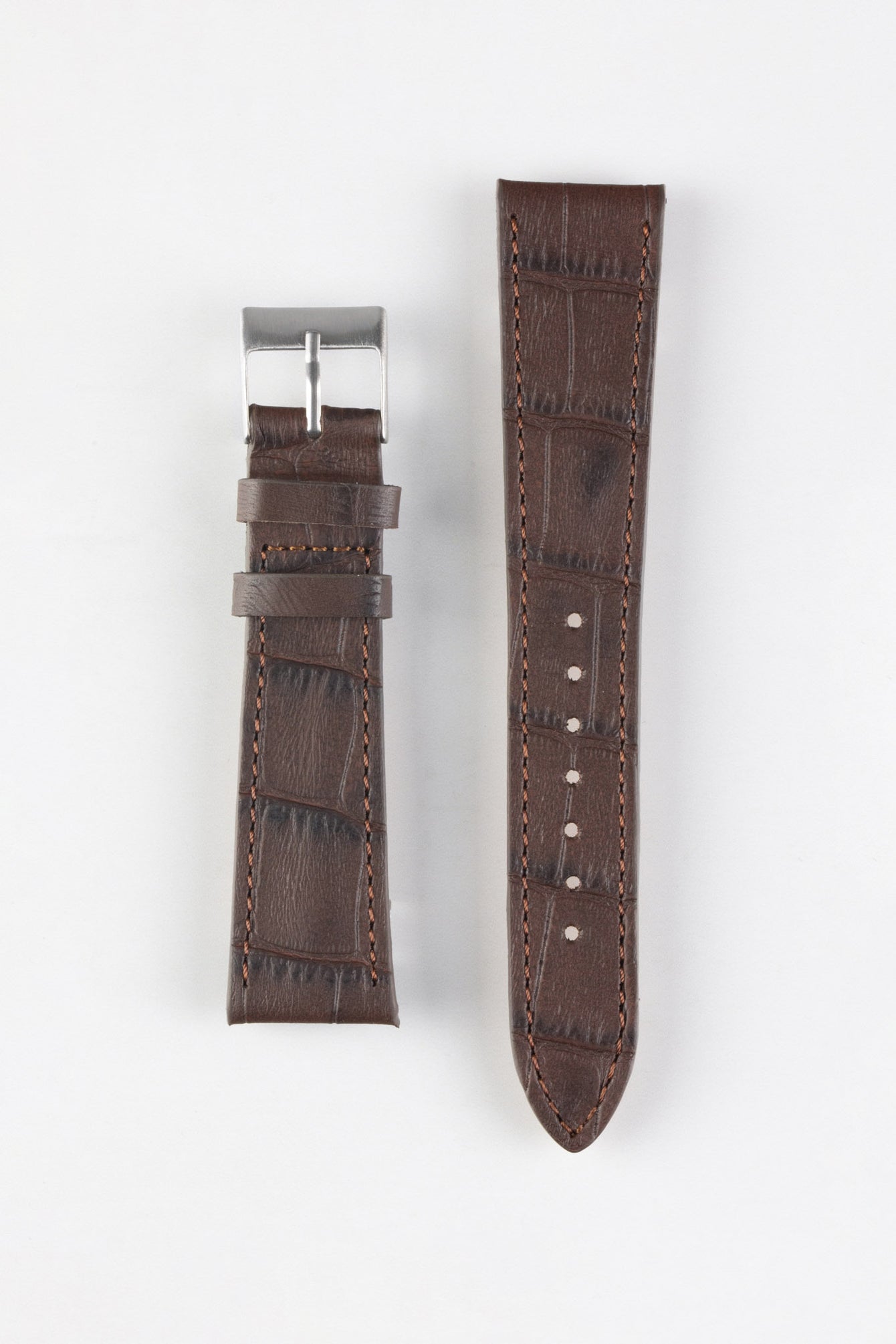 Pebro NILE Crocodile-Embossed Calfskin Leather Watch Strap in DARK BROWN