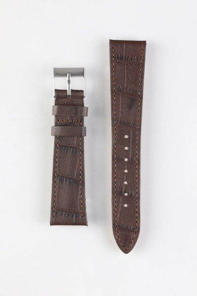 Pebro NILE Crocodile-Embossed Calfskin Leather Watch Strap in DARK BROWN