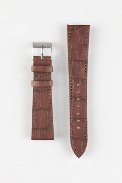 Pebro NILE Crocodile-Embossed Calfskin Leather Watch Strap in GOLD BROWN