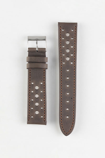 Pebro RACING Perforated Leather Watch Strap in DARK BROWN