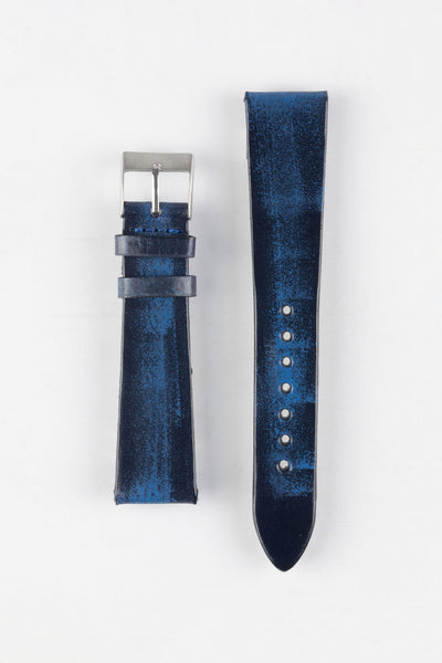 Pebro VENEER Lacquered Vintage Leather Watch Strap in BLUE