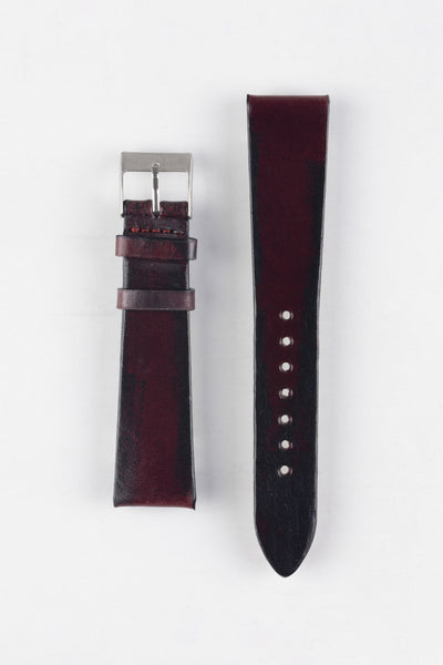 Pebro VENEER Lacquered Vintage Leather Watch Strap in BURGUNDY