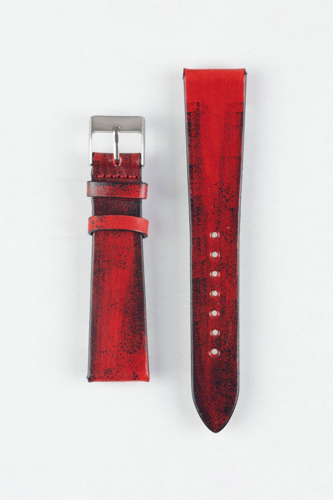 Pebro VENEER Lacquered Vintage Leather Watch Strap in RED