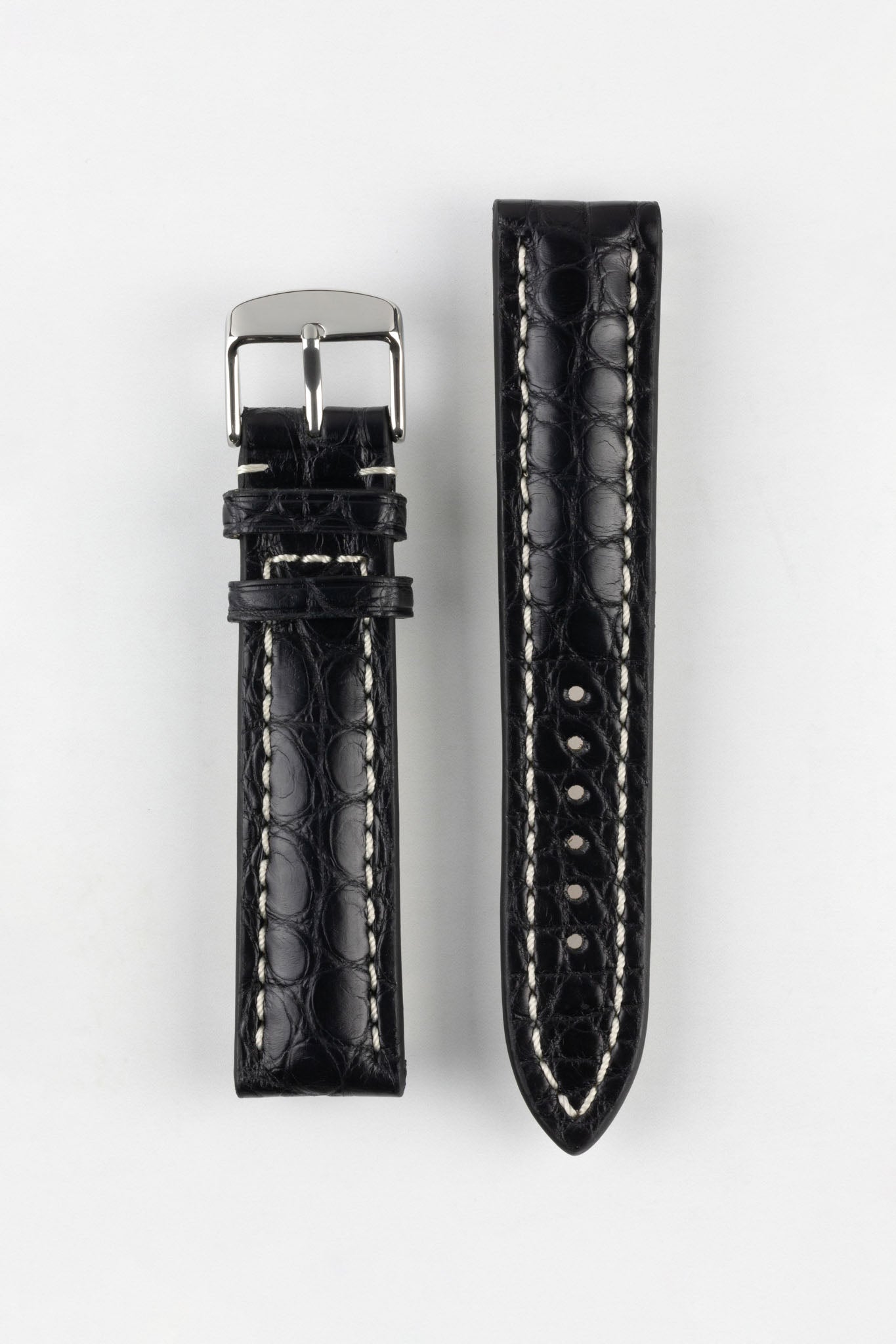 RIOS1931 AMBASSADOR Genuine Alligator Flank Watch Strap in BLACK Watch Obsession