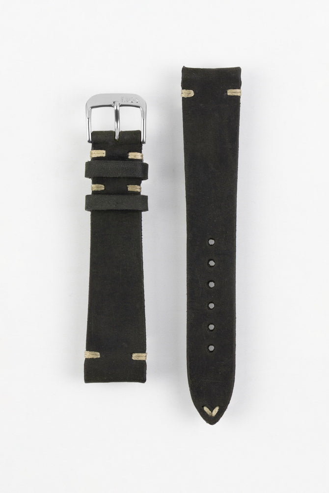 RIOS1931 BEDFORD Genuine Vintage Leather Watch Strap in BLACK