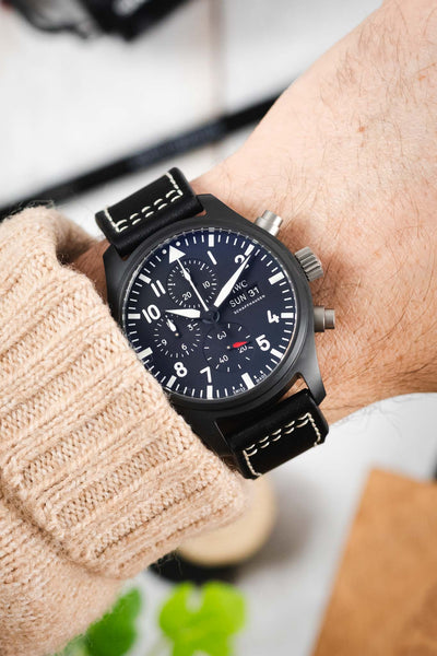 RIOS1931 BLIZZARD Genuine Calfskin Leather Watch Strap in Black