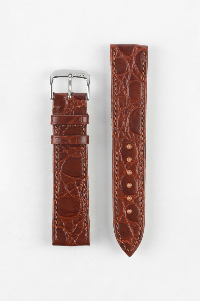 RIOS1931 BRAZIL Crocodile-Embossed Leather Watch Strap in MAHOGANY