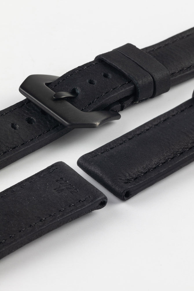 RIOS1931 DERBY Genuine Vintage Leather Watch Strap in BLACK