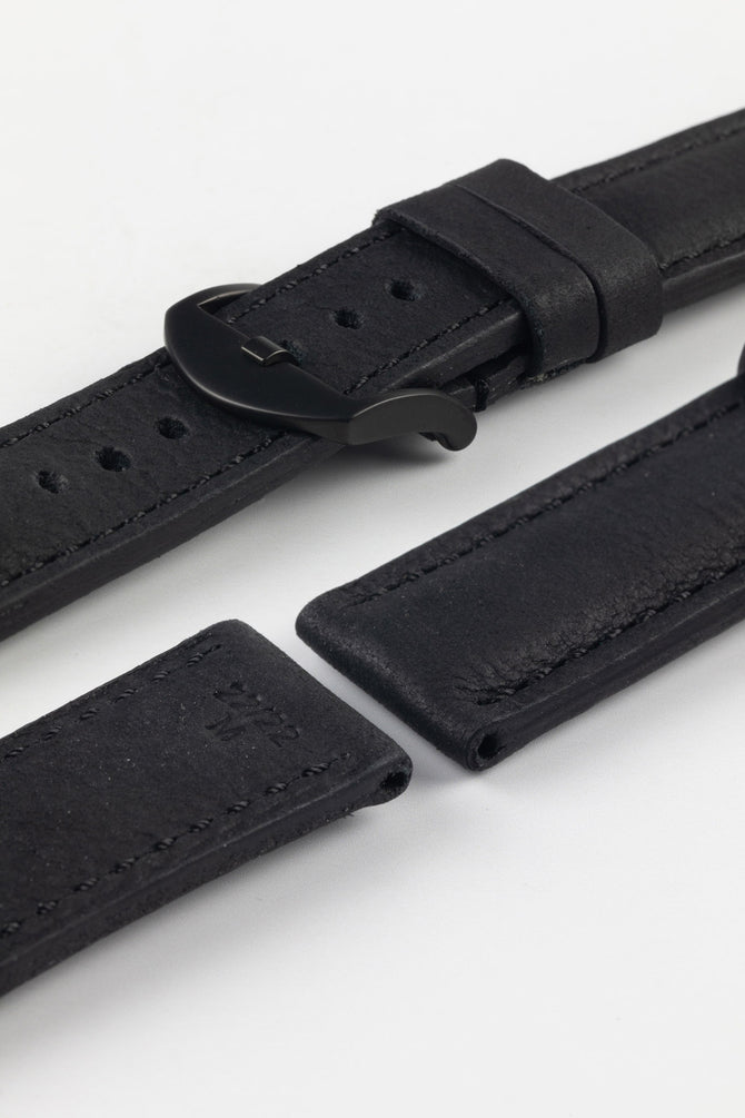 RIOS1931 DERBY Genuine Vintage Leather Watch Strap in BLACK