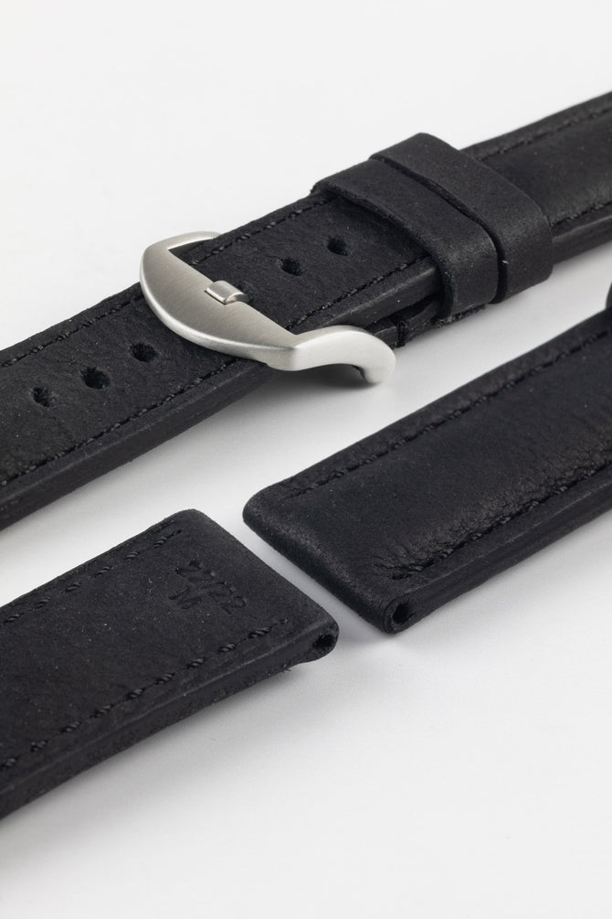 RIOS1931 DERBY Genuine Vintage Leather Watch Strap in BLACK