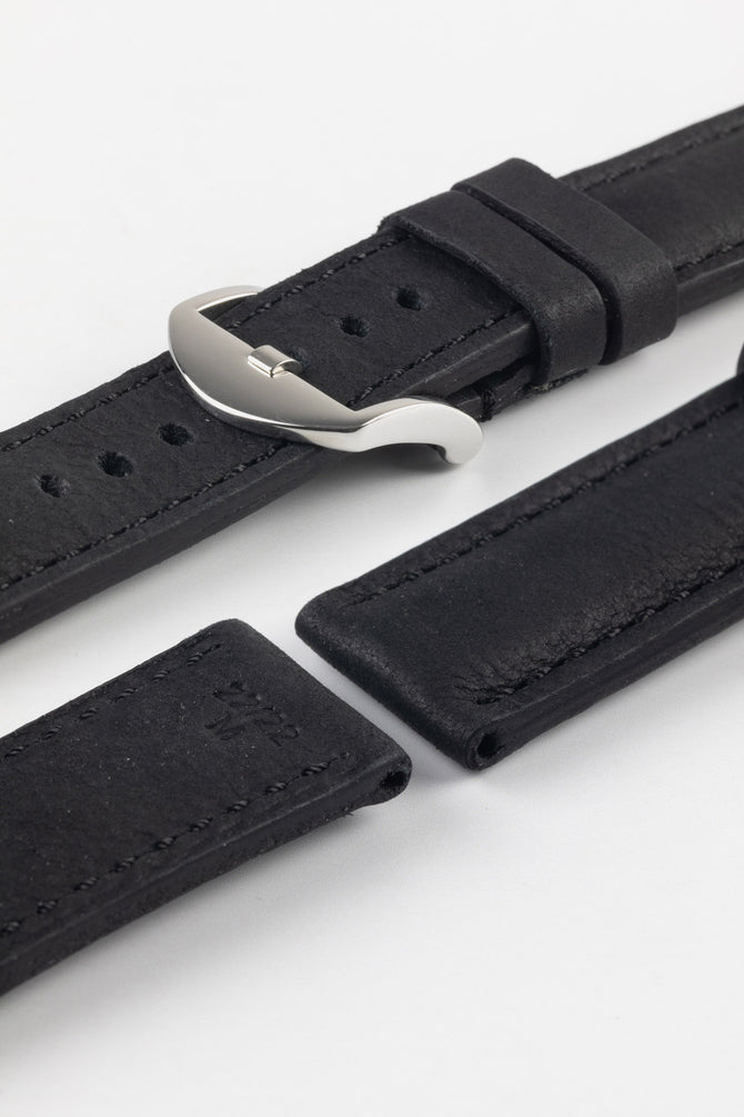 RIOS1931 DERBY Genuine Vintage Leather Watch Strap in BLACK