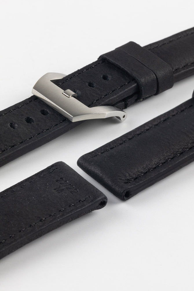 RIOS1931 DERBY Genuine Vintage Leather Watch Strap in BLACK