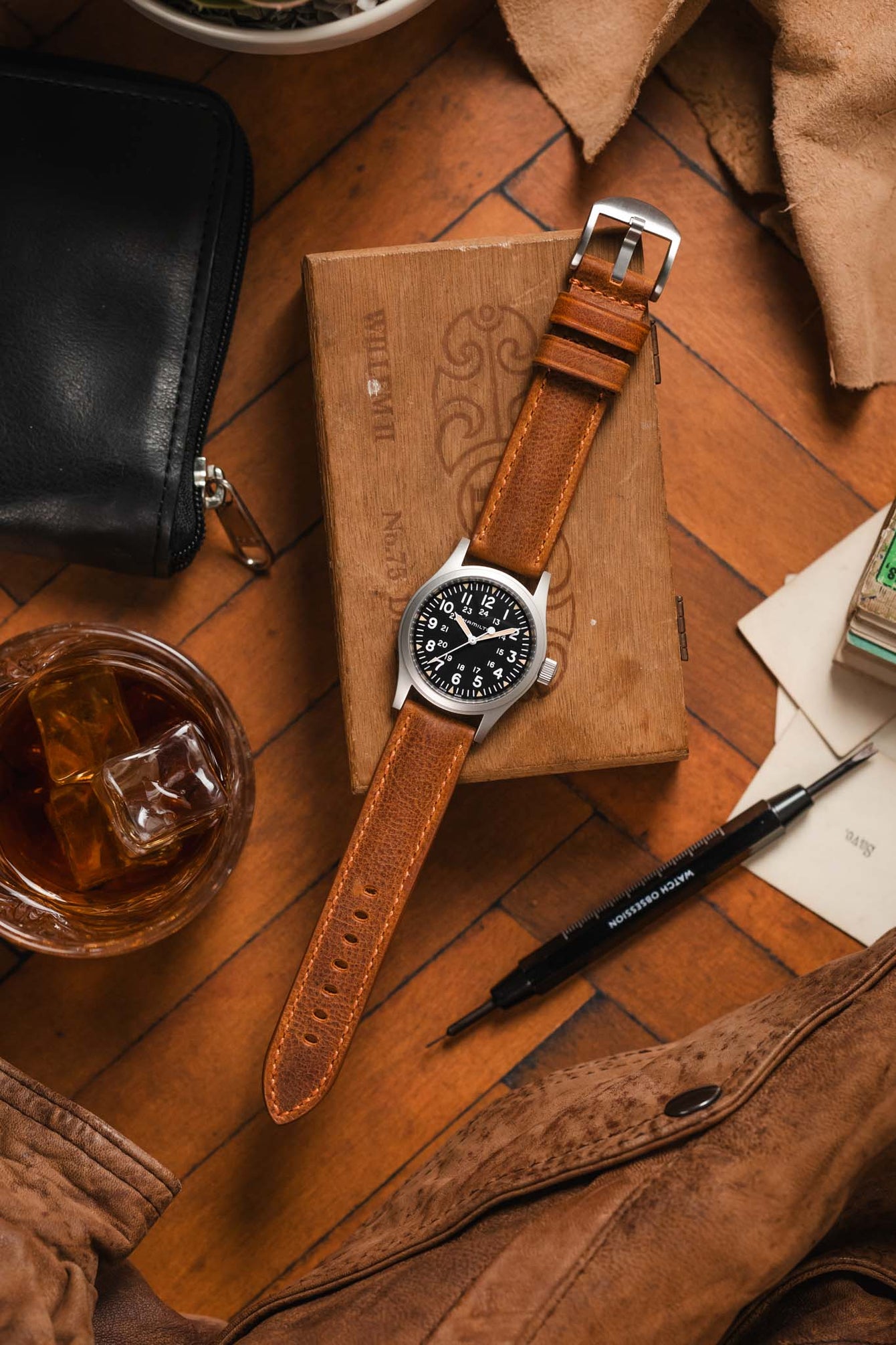 RIOS1931 DERBY Genuine Vintage Leather Watch Strap in COGNAC