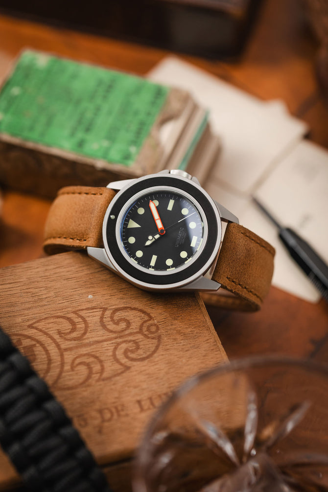 RIOS1931 DERBY Genuine Vintage Leather Watch Strap in HONEY