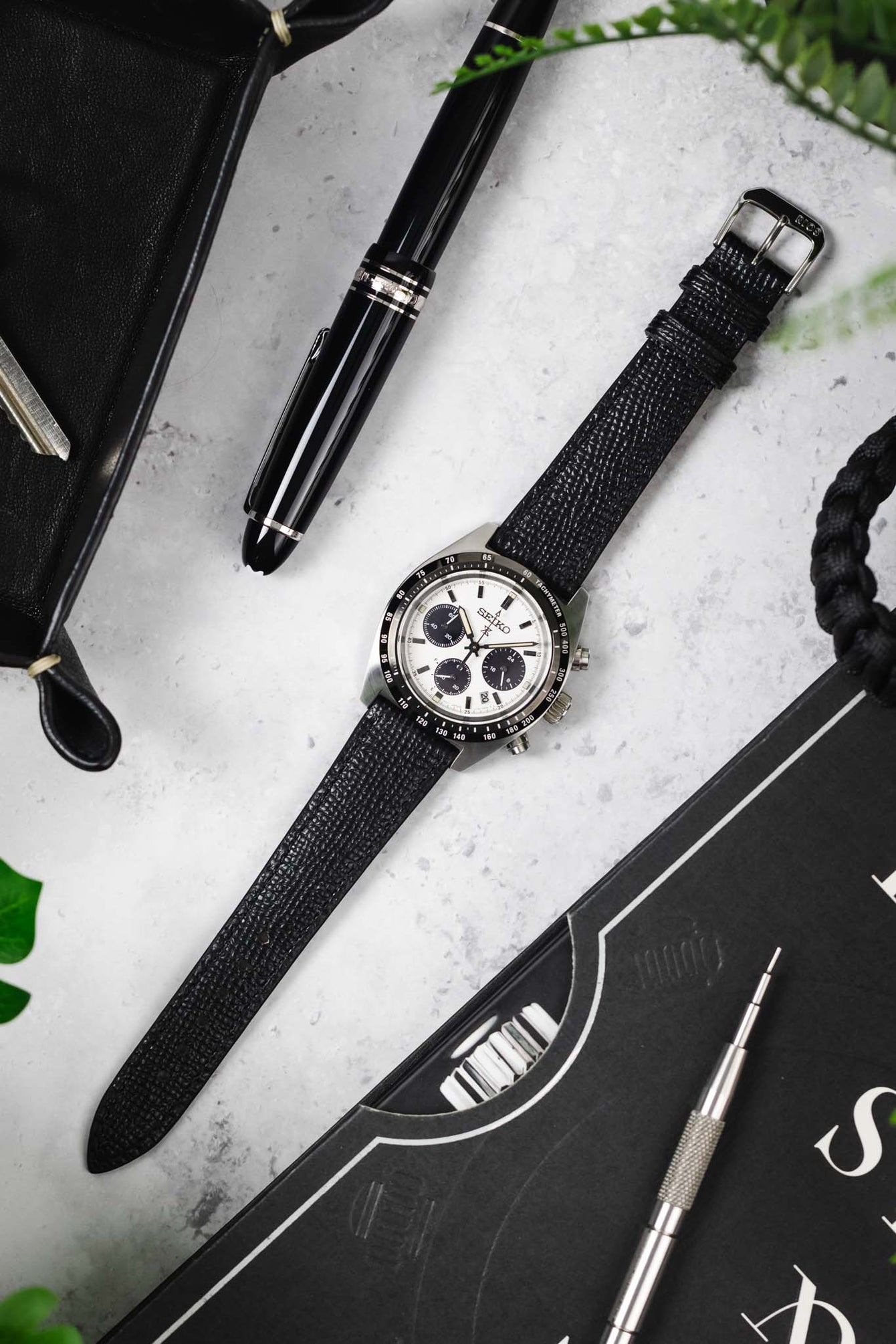 RIOS1931 FRENCH Leather Watch Strap in BLACK
