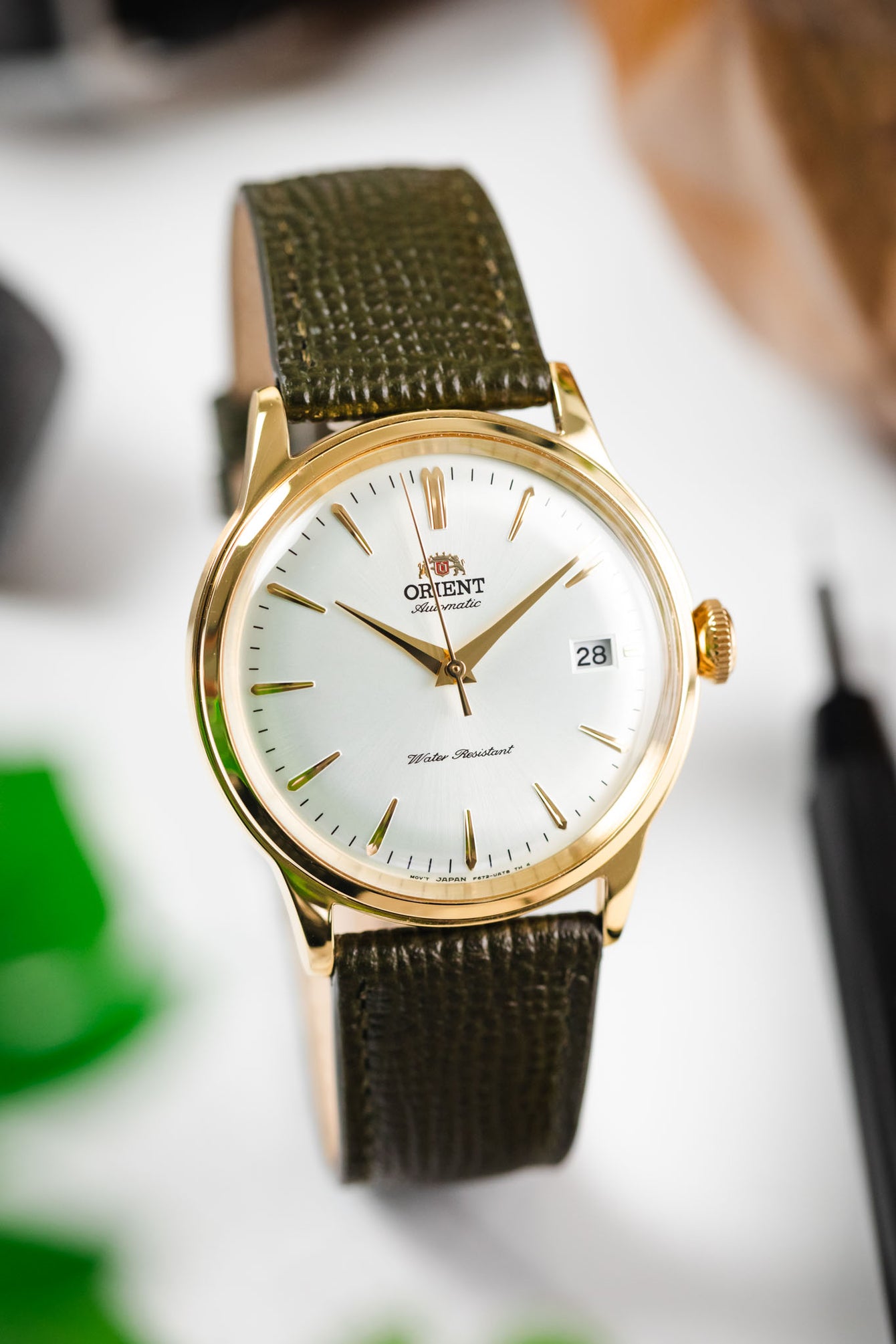 RIOS1931 FRENCH Leather Watch Strap in OLIVE DRAB
