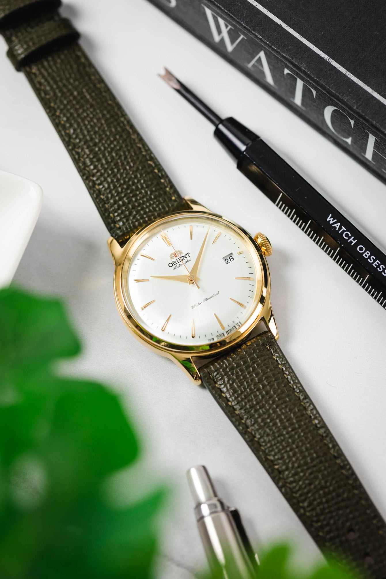 RIOS1931 FRENCH Leather Watch Strap in OLIVE DRAB