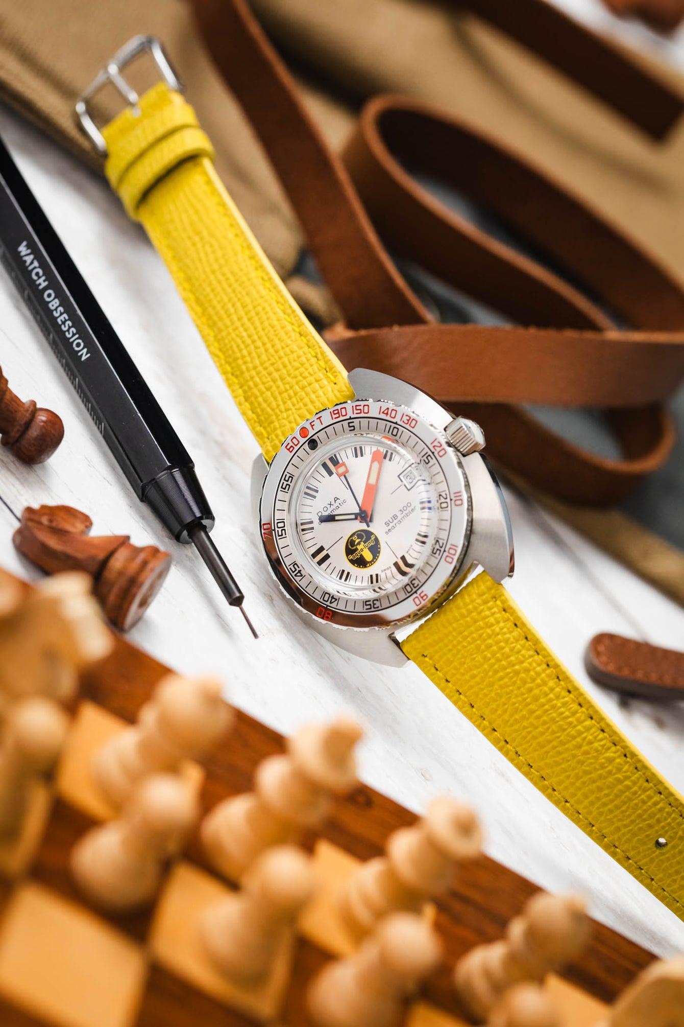 RIOS1931 FRENCH Leather Watch Strap in YELLOW