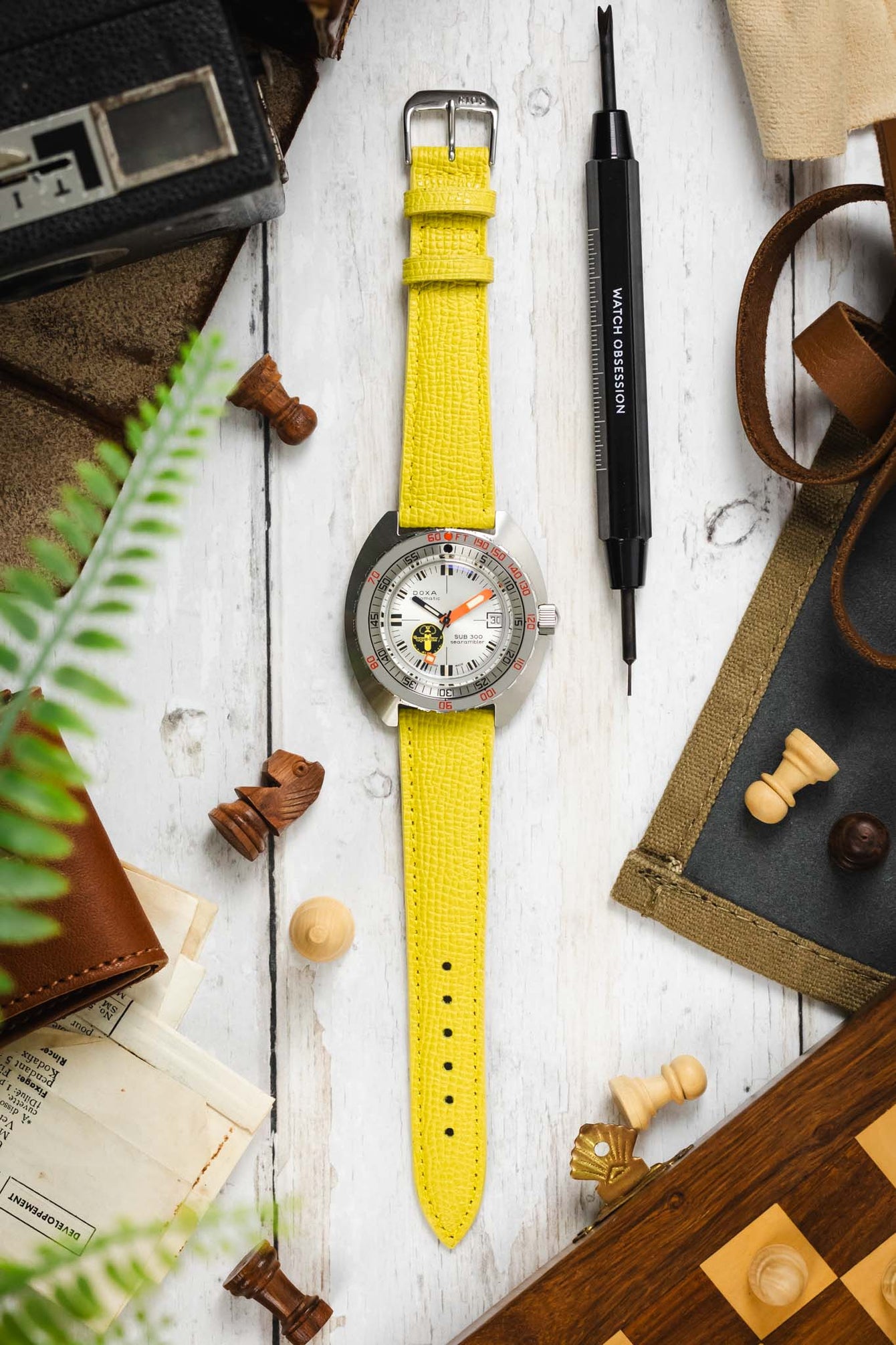 RIOS1931 FRENCH Leather Watch Strap in YELLOW