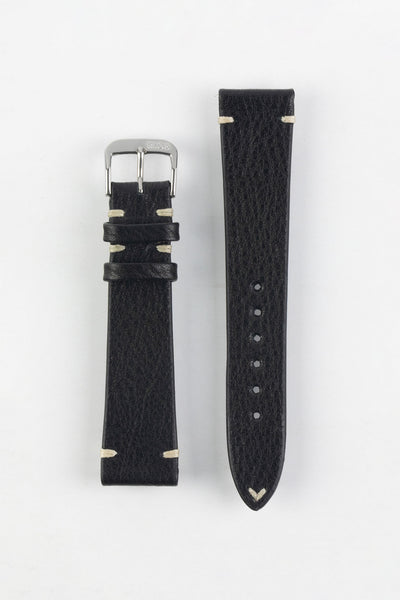 RIOS1931 INZELL Retro Organic Leather Watch Strap in BLACK