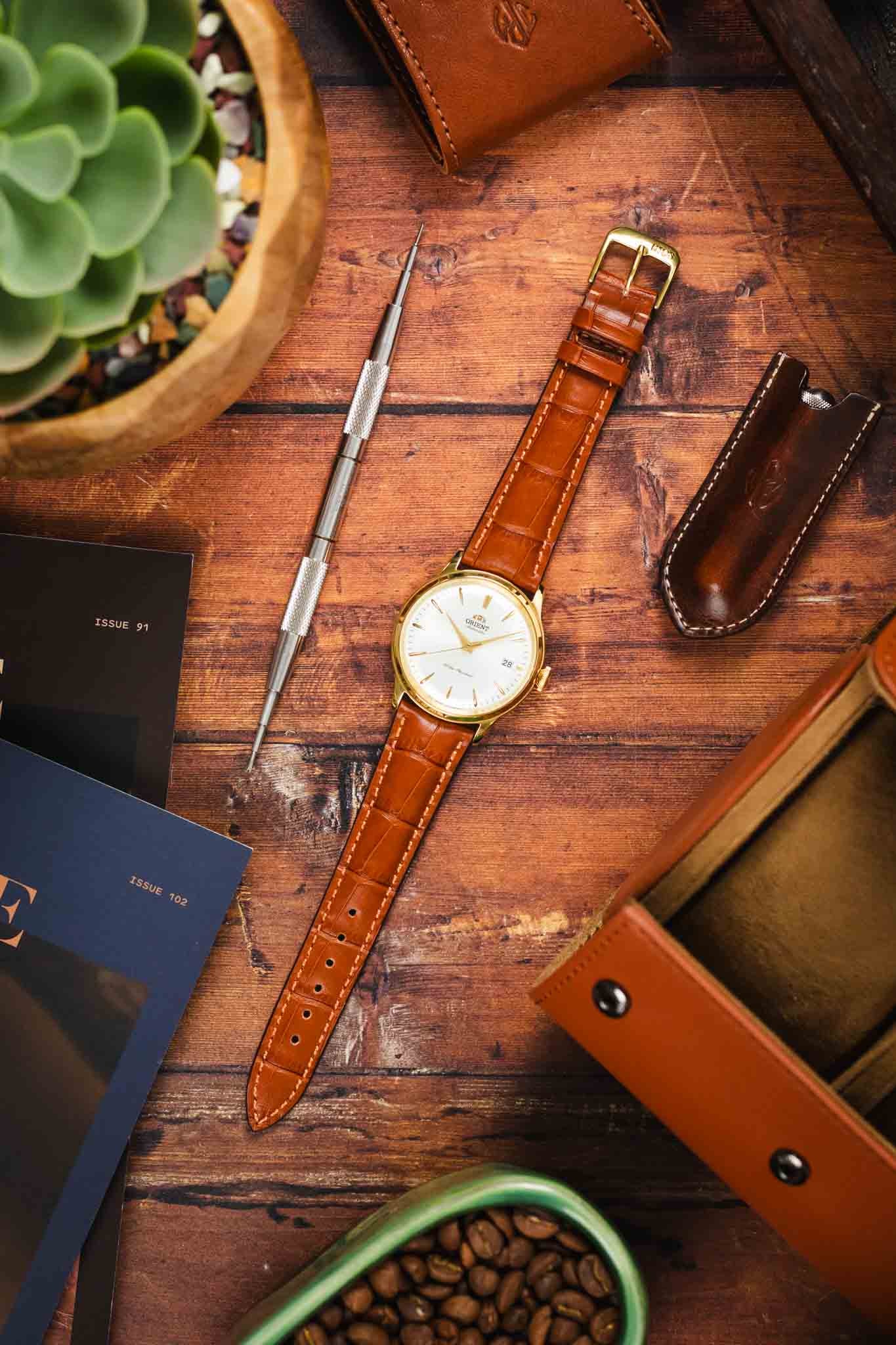 RIOS1931 LOUISIANA Alligator-Embossed Leather Watch Strap in