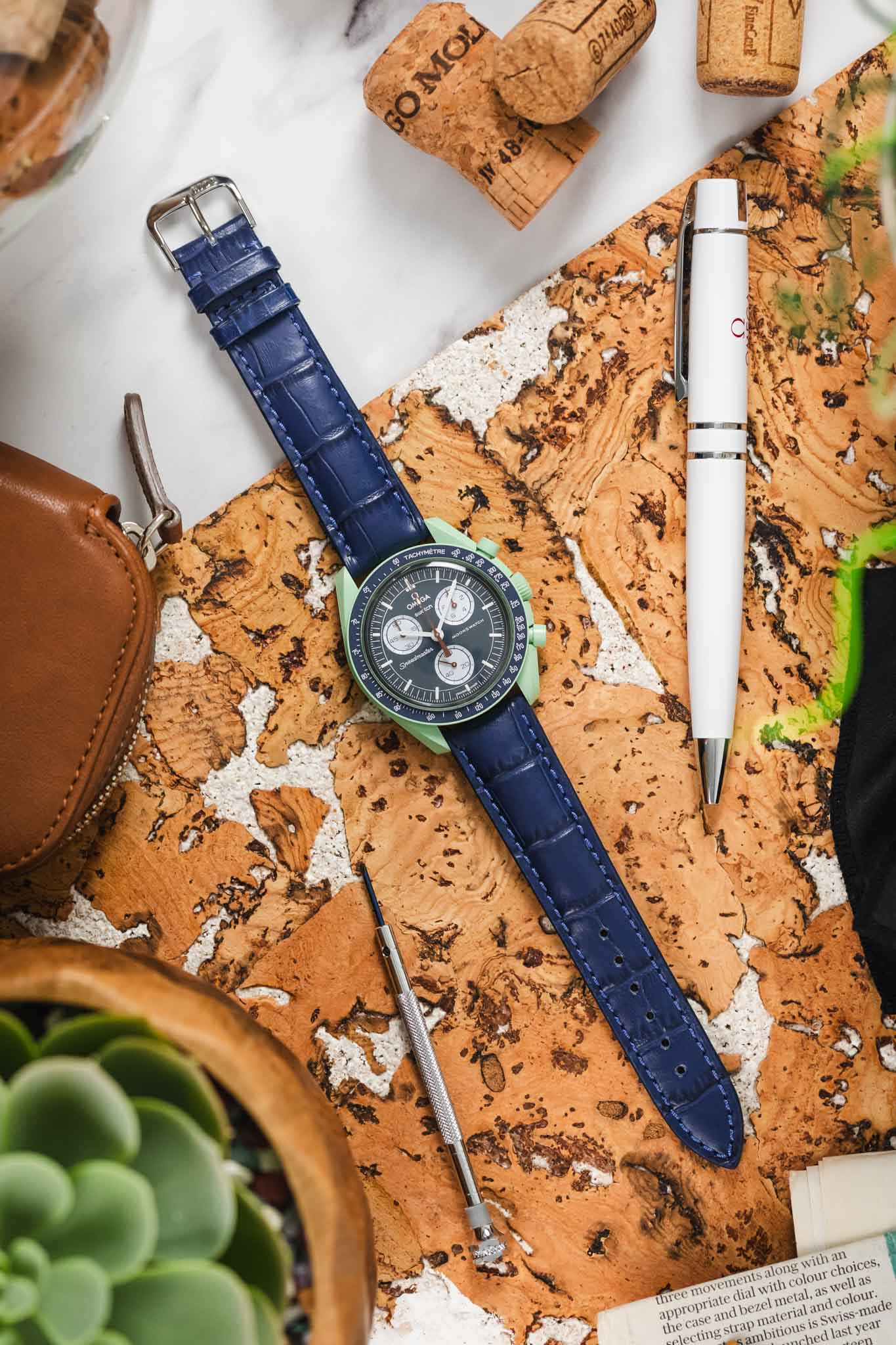 Mens watch blue leather strap clearance